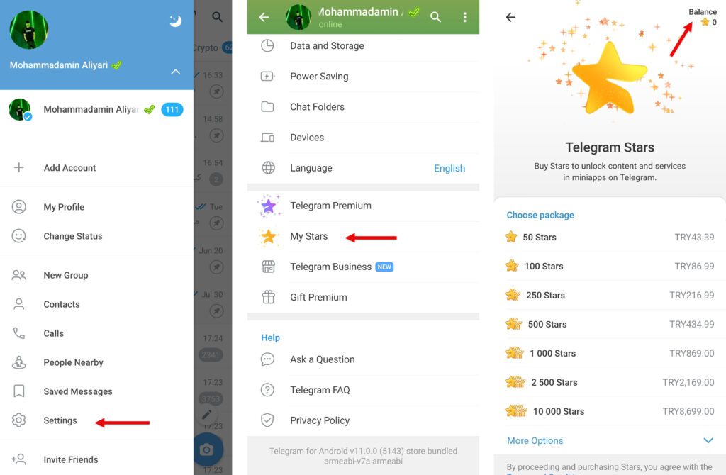 بررسی موجودی تلگرام استارز