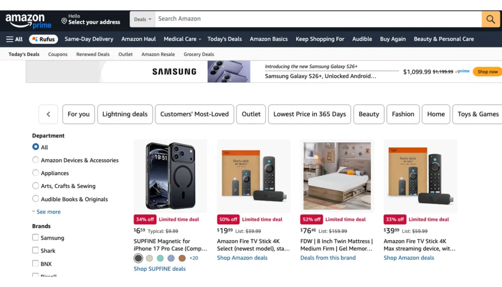 صفحه Today’s Deals آمازون و محصولات دارای تخفیف محدود