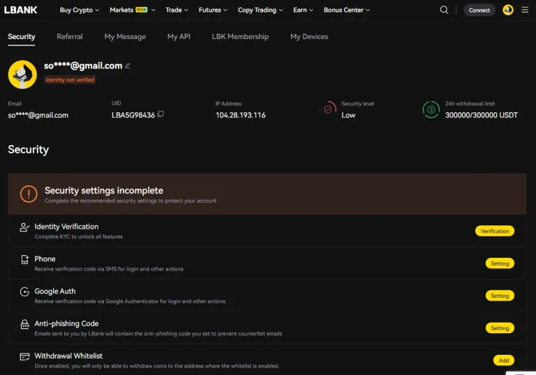 تنظیمات امنیتی پس از ثبتنام در صرافی ال بانک