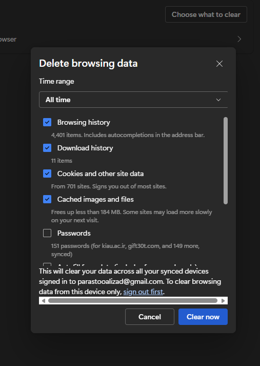 پاک کردن کش مرورگراج-۲