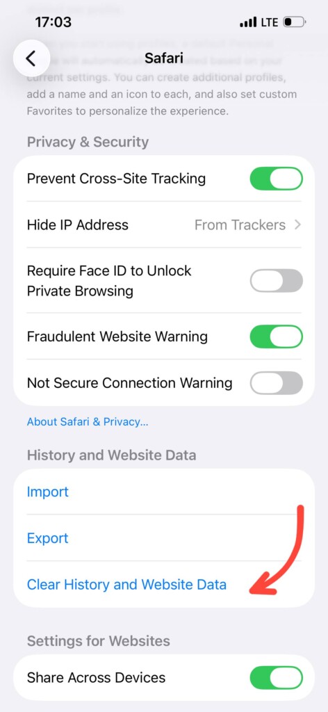 پاک کردن کش مرورگر سافاری-۱