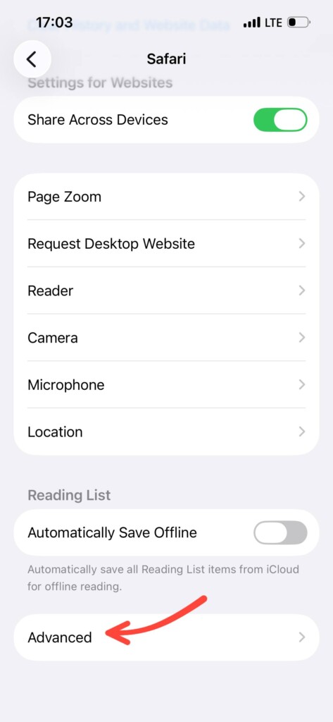 پاک کردن کش مرورگر سافاری-۲