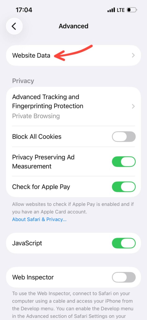 پاک کردن کش مرورگر سافاری-۳