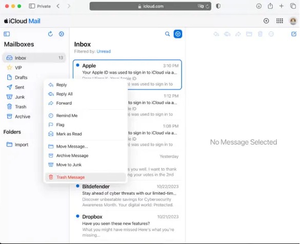 پاک‌سازی ایمیل‌های اضافی در iCloud