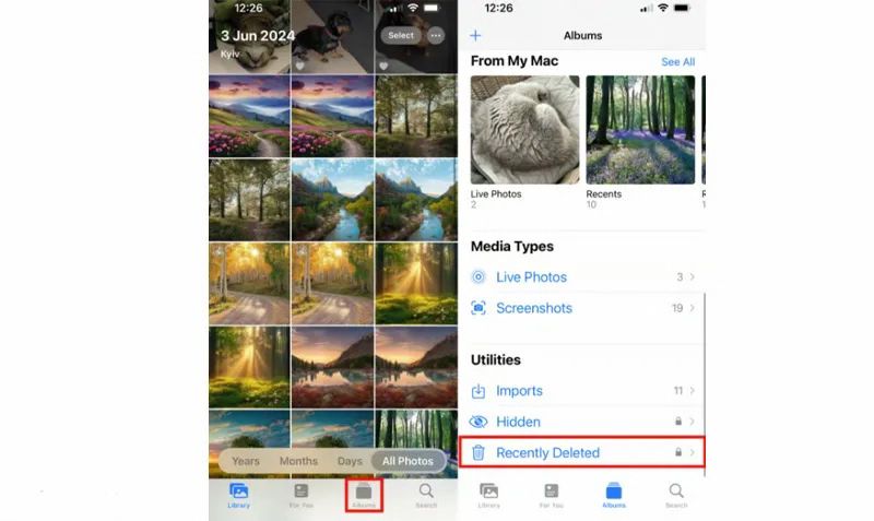 پاک‌سازی سطل زباله در اپلیکیشن Photos آیفون