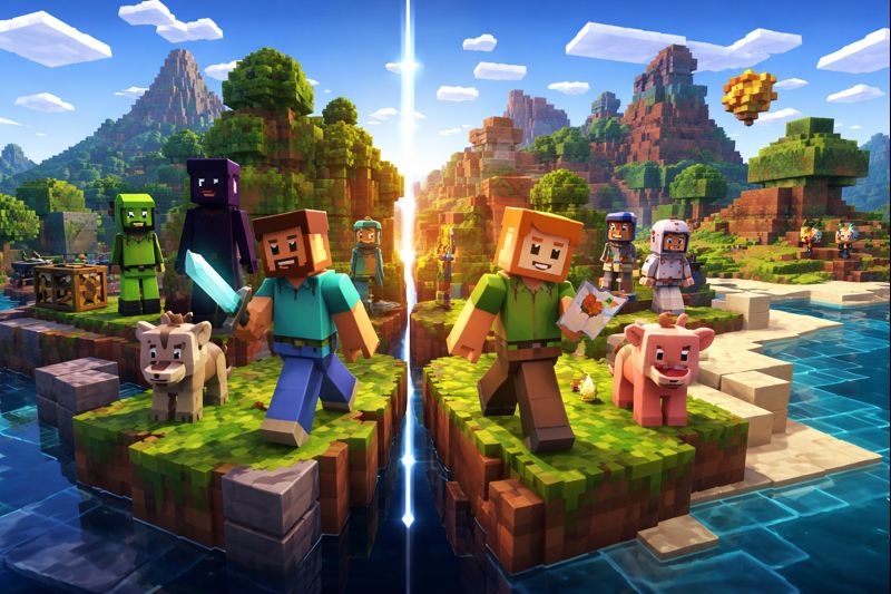 تفاوت در گرافیک ماینکرافت جاوا و بدراک